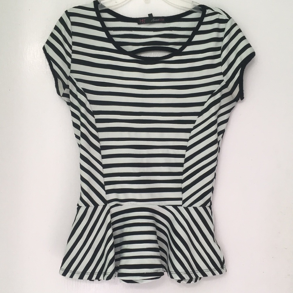 Back and white striped flare blouse.